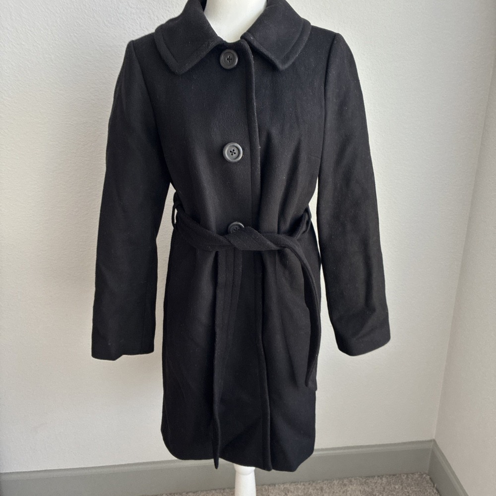 J. Crew Womens Wool Cashmere Wrap Belted Trench Pea Coat Size 10 Black City Chic